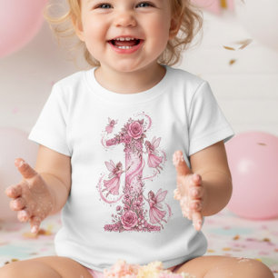 おとぎの国の妖精のピンクの1歳の誕生日ドレス ベビーTシャツ