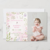 おとぎの国の妖精 フラフラ＆くるくるの女の子の誕生日写真 招待状 (正面)