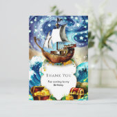 おとぎの国の子供の海賊船の誕生日パーティー サンキューカード (スタンド正面)