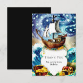 おとぎの国の子供の海賊船の誕生日パーティー サンキューカード (正面/裏面)