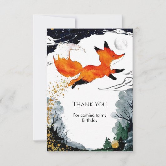 おとぎの国の楽しいキツネの誕生日 サンキューカード (正面)