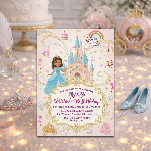 おとぎの城のプリンセス 5歳の誕生日パーティー 招待状