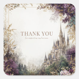おとぎの城　パープル　フラワーズ　エレガント　ゴールド スクエアシール