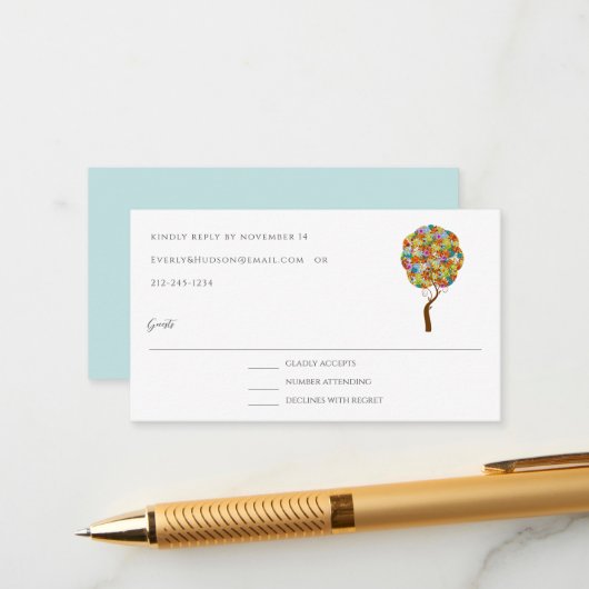 おとぎの森のパッチワーク花柄 おとぎ話の木 エンクロージャーカード (正面/裏面インサイチュ)