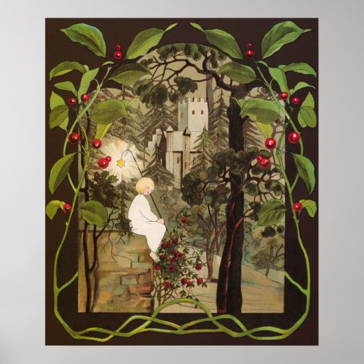 おとぎの森のヴィンテージの妖精と城 ポスター (正面)