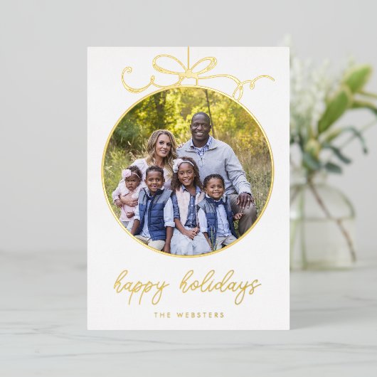 おとぎめいた弓のオーナメント写真ホイルホリデーカード 箔シーズンカード (立ち正面)