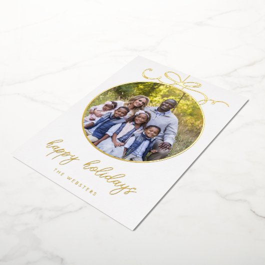 おとぎめいた弓のオーナメント写真ホイルホリデーカード 箔シーズンカード (回転した状態)