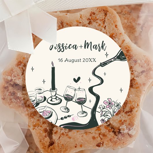 おとぎめいた手描きのウェディング ラウンドシール