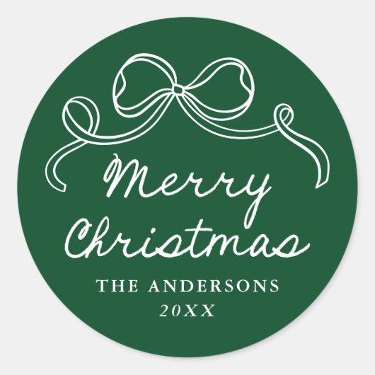 おとぎめいた手描きの緑の蝶結びのクリスマス ラウンドシール (正面)
