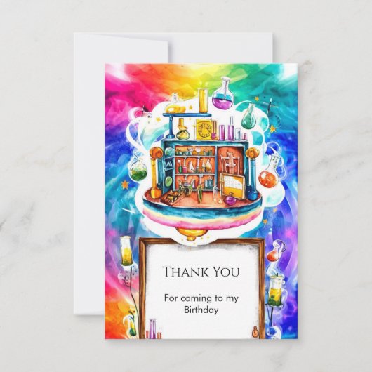 おとぎめいた楽しい化学科学者誕生日 サンキューカード (正面)