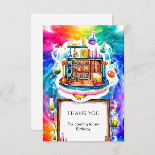 おとぎめいた楽しい化学科学者誕生日 サンキューカード (正面/裏面)