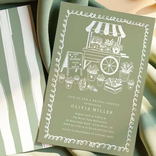 おとぎめいた花のカートのウェディングシャワーの招待状 招待状