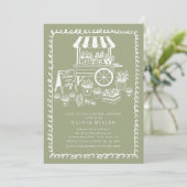 おとぎめいた花のカートのウェディングシャワーの招待状 招待状 (スタンド正面)