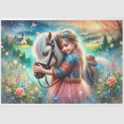 おとぎカラフル話の馬と花の女の子のデコページ 薄葉紙 (正面)