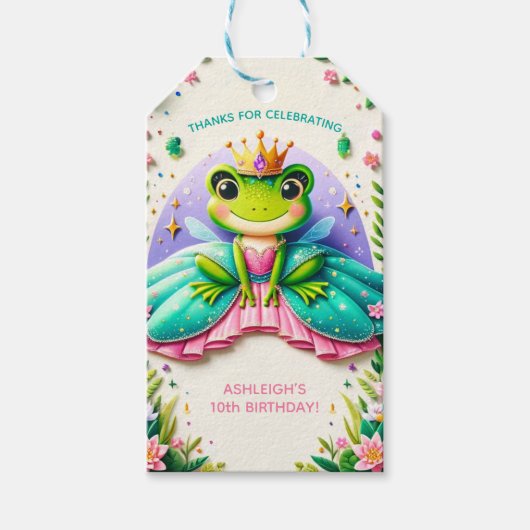 おとぎガーリーらい話カエルプリンセス誕生日パーティー ギフトタグ (正面)
