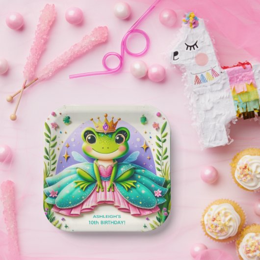 おとぎガーリーらい話カエルプリンセス誕生日パーティー ペーパープレート (パーティー)