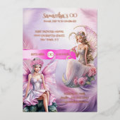 おとぎ姫ピンクおとぎ話の水彩少女 箔招待状 (正面)