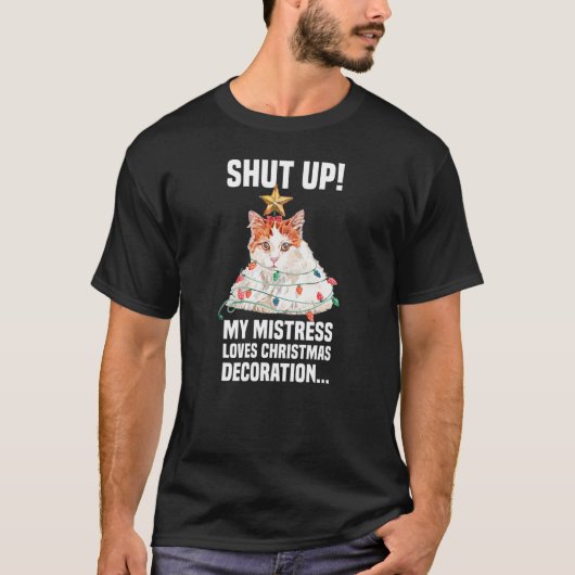 おとぎ明かりの可愛い猫の飾り付け Tシャツ (正面)
