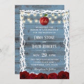 おとぎ素朴ぎ話の雪の白ほこりっぽい青結婚の 招待状 (正面/裏面)