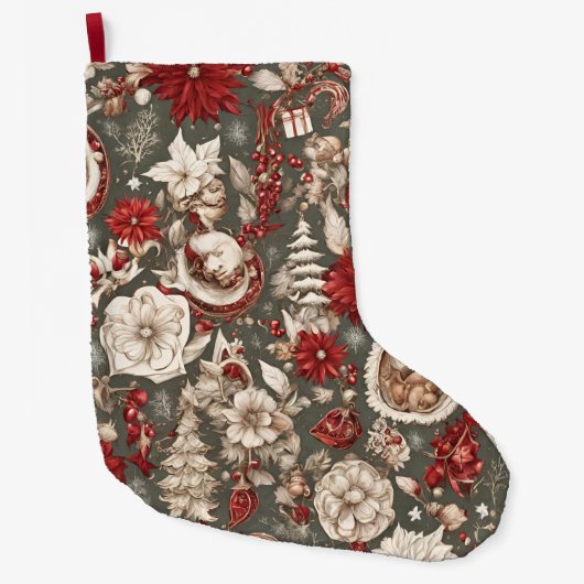 おとぎ話お洒落のクリスマスの装飾、花 ラージクリスマスストッキング (正面)