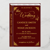 おとぎ話お洒落の本がブルゴーニュの結婚表紙 箔招待状 (正面)