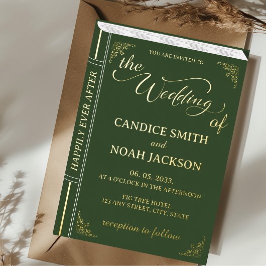 おとぎ話お洒落の本のカバーEmerald結婚の 箔招待状