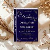 おとぎ話お洒落の本はネイビーブルー結婚ズ 箔招待状