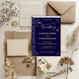 おとぎ話お洒落の本はネイビーブルー結婚ズ 箔招待状