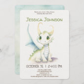 おとぎ話ができるかわいい白いドラゴン赤ちゃんシャワー 招待状 (正面/裏面)