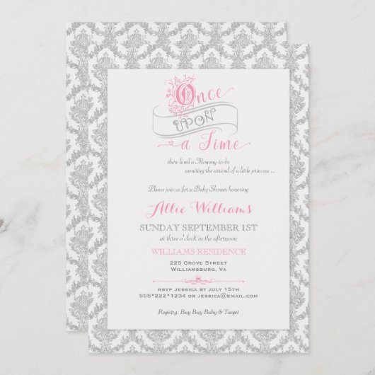おとぎ話が一度オンザタイムプリンセス赤ちゃんシャワー 招待状 (正面/裏面)