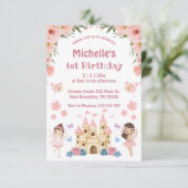 おとぎ話と城ピンクフローラ1歳の誕生日 招待状 (スタンド正面)