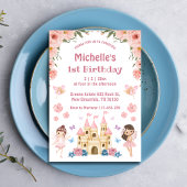 おとぎ話と城ピンクフローラ1歳の誕生日 招待状