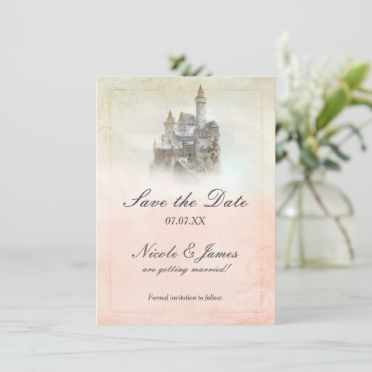 おとぎ話のお城の絵本のページ 保存日カード 招待状 (スタンド正面)