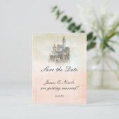 おとぎ話のお城の絵本風 セーブ・ザ・デート ポストカード (スタンド正面)