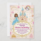 おとぎ話のお姫様のお城の3歳の誕生日パーティー 招待状 (正面)