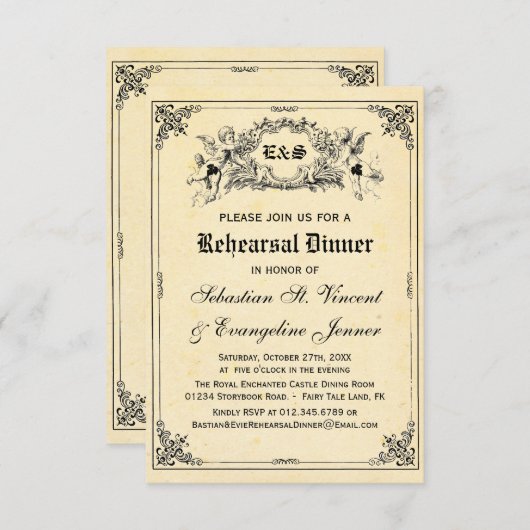 おとぎ話のお話結婚本のリハーサルディナー 招待状 (正面/裏面)