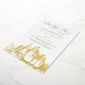 おとぎ話のようなウェディングにぴったりなゴールドの城 箔招待状 (回転した状態)