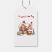 おとぎ話のようなジンジャーブレッドハウスの誕生日 ギフトタグ (正面)