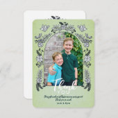 おとぎ話のようなフォトアーチの花のクリスマス サンキューカード (正面/裏面)