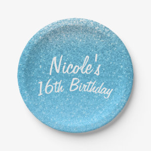 おとぎ話のようなブルーラメのスイート16誕生日パーティー ペーパープレート