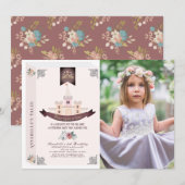 おとぎ話のようなプリンセスの誕生日写真招待状 - ストーリーブック ピンク 招待状 (正面/裏面)