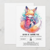 おとぎ話のようなペイントされた狐の誕生日 招待状 (正面/裏面)