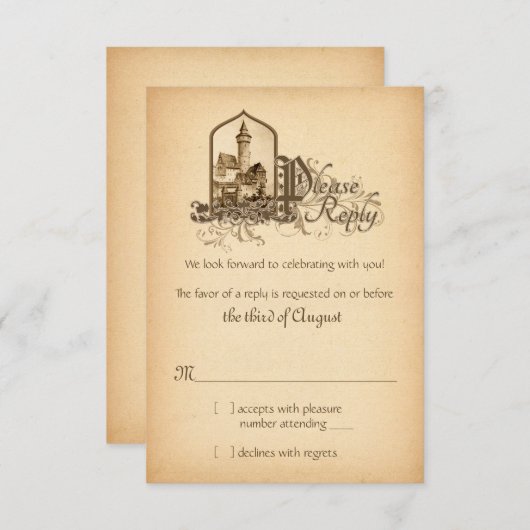 おとぎ話のような中世のお城 Once Upon a Wedding への返信 出欠カード (正面/裏面)