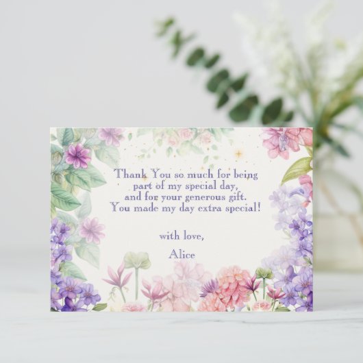 おとぎ話のような庭園の水彩画の誕生日 サンキューカード (スタンド正面)