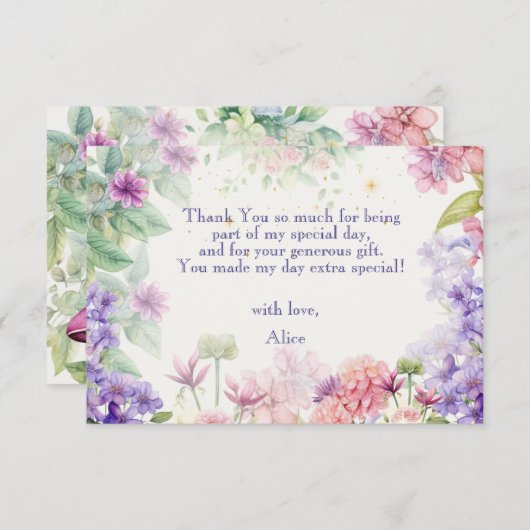 おとぎ話のような庭園の水彩画の誕生日 サンキューカード (正面/裏面)