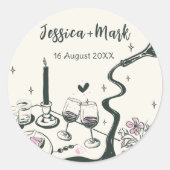 おとぎ話のような手描きのウェディング ラウンドシール (正面)