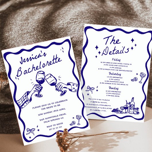 おとぎ話のような手描きのカクテル独身最後のパーティー 招待状