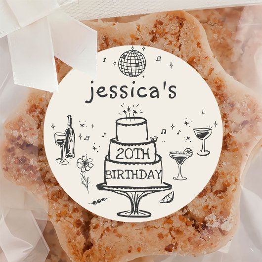 おとぎ話のような手描きのファンキーなコックテイル誕生日 ラウンドシール