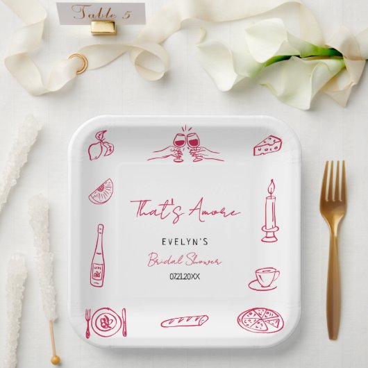 おとぎ話のような手描きのユニークな結婚前お祝いパーティー ペーパープレート (ウェディング)