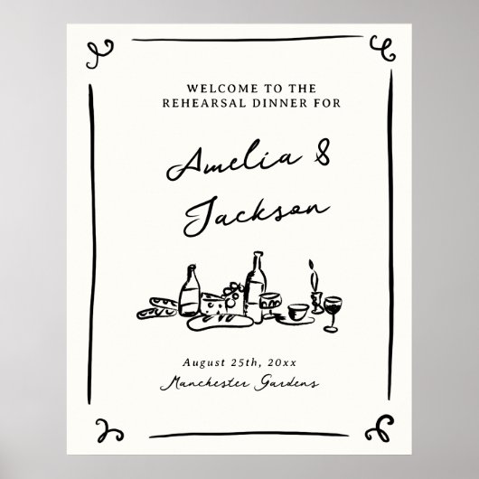 おとぎ話のような手描きのリハーサルディナー ポスター (正面)